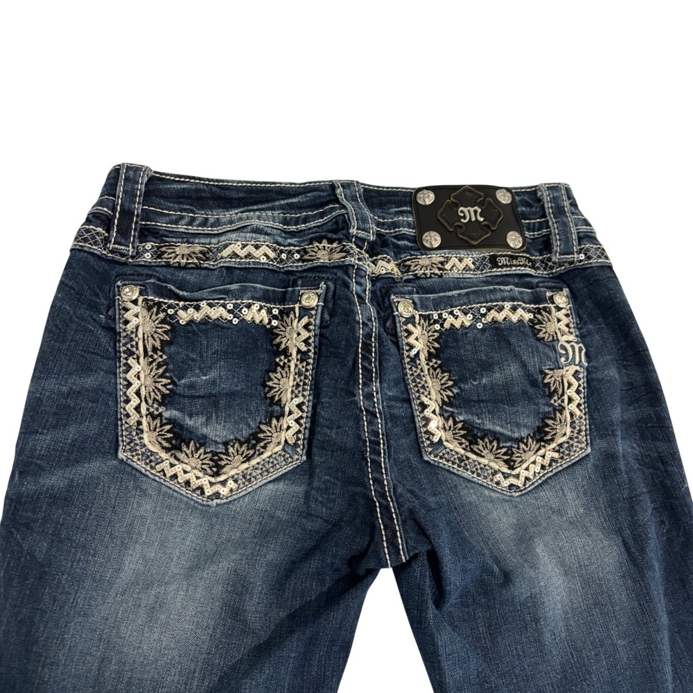 Miss Me Signature Bootcut Blue Jeans Women 27x34 Stretch Western Boho Distress - Picture 5 of 14